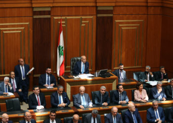 Lebanon's parliament speaker Nabih Berri presides over the first session of the newly-elected assembly at its headquarters in the capital Beirut on May 31, 2022. (Photo by ANWAR AMRO / AFP)