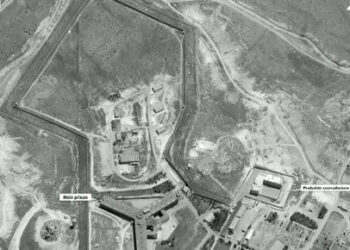 A satellite view of Sednaya prison complex near Damascus, Syria is seen in a still image from a video briefing provided by the U.S. State Department on May 15, 2017.   Department of State/DigitalGlobe/Handout via REUTERS  FOR EDITORIAL USE ONLY. NOT FOR SALE FOR MARKETING OR ADVERTISING CAMPAIGNS. THIS IMAGE HAS BEEN SUPPLIED BY A THIRD PARTY. IT IS DISTRIBUTED, EXACTLY AS RECEIVED BY REUTERS, AS A SERVICE TO CLIENTS.   TPX IMAGES OF THE DAY