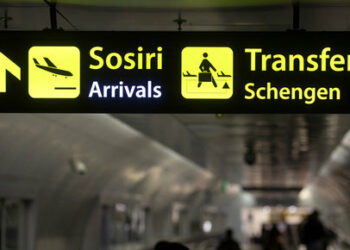 Airport signage showing passengers the route to the Schengen transfer area can be seen installed at Henri Coanda International Airport in Otopeni near Bucharest, Romania, March 31, 2024. Inquam Photos/Octav Ganea via REUTERS ATTENTION EDITORS - THIS IMAGE WAS PROVIDED BY A THIRD PARTY. ROMANIA OUT. NO COMMERCIAL OR EDITORIAL SALES IN ROMANIA