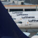 FILE PHOTO: Lufthansa planes at  Frankfurt airport, Germany, March 7, 2024. REUTERS/ Kai Pfaffenbach/File Photo