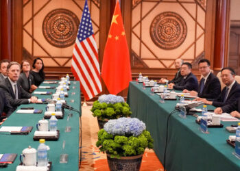 U.S. Secretary of State Antony Blinken attends a meeting with China's Minister of Public Security Wang Xiaohong at the Diaoyutai State Guesthouse, April 26, 2024, in Beijing, China.     Mark Schiefelbein/Pool via REUTERS
