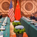 U.S. Secretary of State Antony Blinken attends a meeting with China's Minister of Public Security Wang Xiaohong at the Diaoyutai State Guesthouse, April 26, 2024, in Beijing, China.     Mark Schiefelbein/Pool via REUTERS