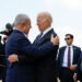 U.S. President Joe Biden is welcomed by Israeli Prime Minster Benjamin Netanyahu, as he visits Israel amid the ongoing conflict between Israel and Hamas, in Tel Aviv, Israel, October 18, 2023. REUTERS/Evelyn Hockstein