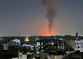 Smoke rises in the sky following U.S-led airstrikes in Sanaa, Yemen, February 25, 2024. REUTERS/Adel Al Khader      TPX IMAGES OF THE DAY