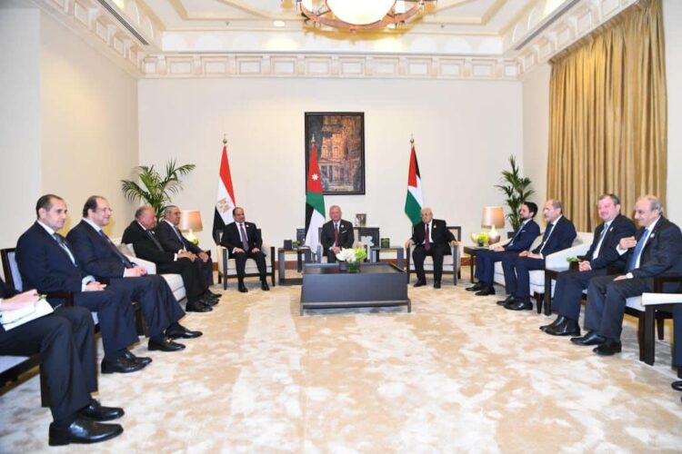 "المؤتمر الثلاثي: قادة مصر والأردن وفلسطين يدعون لوقف القتال في غزة 2024