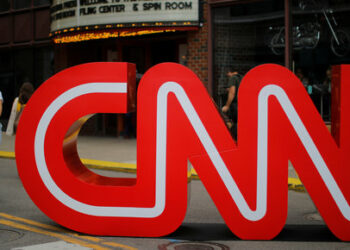 The CNN logo stands outside the venue of the second Democratic 2020 U.S. presidential candidates debate, in the Fox Theater in Detroit, Michigan, U.S., July 30, 2019.    REUTERS/Brian Snyder