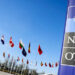 FILE PHOTO: Flags flutter as a NATO foreign ministers' meeting takes place at the Alliance's headquarters in Brussels, Belgium April 4, 2023. REUTERS/Johanna Geron/File Photo