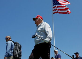 Former U.S. President Donald Trump walks as he participates in the Pro-Am tournament, ahead of the LIV Golf Invitational at the Trump National Golf Club in Sterling, Virginia, U.S. May 25, 2023.  REUTERS/Jonathan Ernst