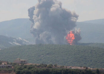 An explosion takes place as Israeli strikes hit southern Lebanon, amid cross-border hostilities between Hezbollah and Israeli forces, as seen from Zibqin, Lebanon, August 25, 2024, in this still image obtained from a video. Reuters TV via REUTERS