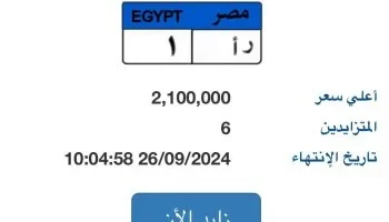 رغم الازمة الاقتصادية بمصر  ..لوحة "ر أ- 1" المميزة قيمتها تتخطى 2 مليون جنيه بالمزاد ومنافسة بين 6 أشخاص 2025