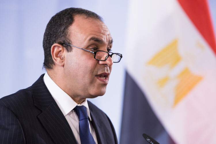 Egyptian Ambassador in Germany, Badr Abdelatty, before handing over a more than 5000 years old Egyptian vessel the Department for Foreign Affairs in Berlin, Germany, 4 March 2016. Customs duty officers had found the vessel together with other objects at the German-Swiss border in 2009. (Photo by Emmanuele Contini/NurPhoto) (Photo by NurPhoto/NurPhoto via Getty Images)