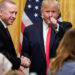 U.S. President Donald Trump greets Turkey's President Tayyip Erdogan after a joint news conference at the White House in Washington, U.S., November 13, 2019. REUTERS/Joshua Roberts