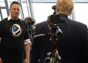 U.S. President Donald Trump and Elon Musk are seen at the Firing Room Four after the launch of a SpaceX Falcon 9 rocket and Crew Dragon spacecraft on NASA's SpaceX Demo-2 mission to the International Space Station from NASA's Kennedy Space Center in Cape Canaveral, Florida, U.S. May 30, 2020. REUTERS/Jonathan Ernst