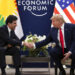 U.S. President Donald Trump meets with Kurdistan Regional Government President Nechirvan Barzani at the World Economic Forum, Wednesday, Jan. 22, 2020, in Davos, Switzerland. The 50th annual meeting of the forum is taking place in Davos from Jan. 21 until Jan. 24, 2020. (AP Photo/Evan Vucci)