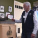 Town Moderator Tom Tillotson, left, accepts the first ballot from Les Otten during the midnight vote on Election Day, Tuesday, Nov. 5, 2024, in Dixville Notch, N.H. (AP Photo/Charles Krupa)