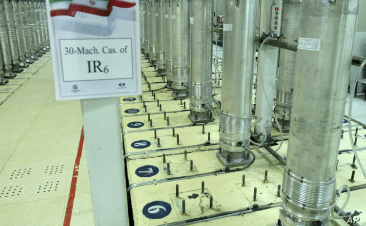 This photo released Nov. 5, 2019, by the Atomic Energy Organization of Iran, shows centrifuge machines in the Natanz uranium enrichment facility in central Iran. Behrouz Kamalvandi, a spokesman in a report published Thursday, July 2, 2020 by the state-run IRNA news agency, said an “incident” has damaged an under-construction building near Iran’s Natanz nuclear site, but there was no damage to its centrifuge facility. Kamalvandi said authorities were investigating what happened.   (Atomic Energy Organization of Iran via AP, File)