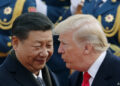 FILE - In this Nov. 9, 2017, file photo, U.S. President Donald Trump, right, chats with Chinese President Xi Jinping during a welcome ceremony at the Great Hall of the People in Beijing. Trump has shaken up Asia, as he has much of the world. Now Beijing, Seoul and other Asian capitals are waiting to see if the Democrats wrest control of at least one house of Congress from the Republicans - and whether that would significantly alter U.S. foreign policy and trade initiatives. For China, the hope is he might be forced to ease off on trade. The world’s two biggest economies have been throwing escalating import tariffs at each other since March, unnerving global markets. (AP Photo/Andy Wong, File)