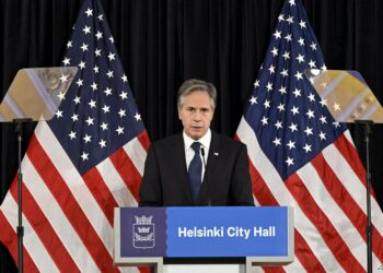 US Secretary of State Antony Blinken gives a speech at the Helsinki City Hall in Helsinki, Finland, on June 2, 2023. (Photo by Emmi Korhonen / Lehtikuva / AFP) / Finland OUT / FINLAND OUT