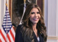 The incoming US Secretary of Homeland Security Kristi Noem smiles as she enters a ceremonial room ahead of her planned swearing in ceremony at the Eisenhower Executive Office Building on January 25, 2025 in Washington, DC. The US Senate on Saturday confirmed South Dakota governor Kristi Noem to lead the Department of Homeland Security (DHS), a key agency in President Donald Trump's push to clamp down on illegal immigration. (Photo by ROBERTO SCHMIDT / AFP)