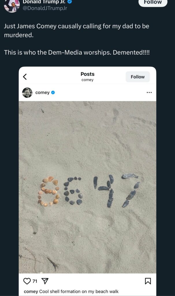 8647: هل يلمّح جيمس كومي إلى اغتيال دونالد ترامب؟ منشور يثير ذعر الولايات المتحدة 2 8647: هل يلمّح جيمس كومي إلى اغتيال دونالد ترامب؟ منشور يثير ذعر الولايات المتحدة 2025