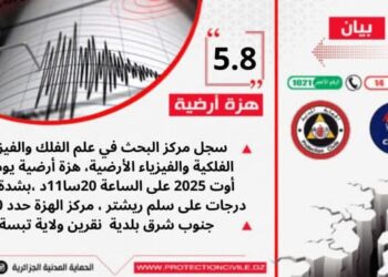 زلزالان عنيفان يضربان ولاية تبسة على حدود الجزائر تونس 2025