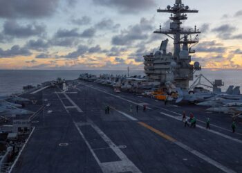 U.S. Sailors prepare for flight operations aboard Nimitz-class aircraft carrier USS George H.W. Bush (CVN 77), April 24, 2026. George H.W. Bush is deployed to the U.S. 5th Fleet area of operations to support maritime security and stability in the Middle East. (U.S. Navy photo)