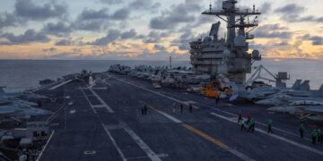 U.S. Sailors prepare for flight operations aboard Nimitz-class aircraft carrier USS George H.W. Bush (CVN 77), April 24, 2026. George H.W. Bush is deployed to the U.S. 5th Fleet area of operations to support maritime security and stability in the Middle East. (U.S. Navy photo)