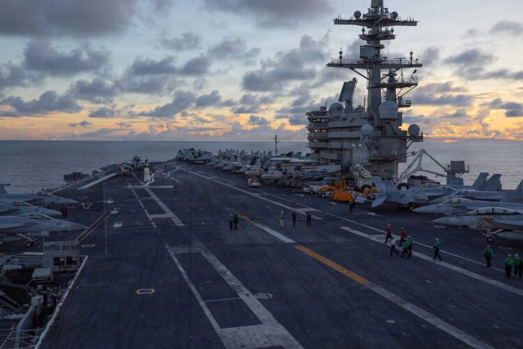 U.S. Sailors prepare for flight operations aboard Nimitz-class aircraft carrier USS George H.W. Bush (CVN 77), April 24, 2026. George H.W. Bush is deployed to the U.S. 5th Fleet area of operations to support maritime security and stability in the Middle East. (U.S. Navy photo)