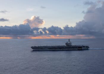 Nimitz-class aircraft carrier USS George H.W. Bush (CVN 77) transits the U.S. Central Command area of responsibility, April 24, 2026. George H.W. Bush is deployed to the U.S. 5th Fleet area of operations to support maritime security and stability in the Middle East. (U.S. Navy photo)