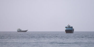 Vessels at the Strait of Hormuz, as seen from Musandam, Oman, July 17, 2026. REUTERS/Stringer